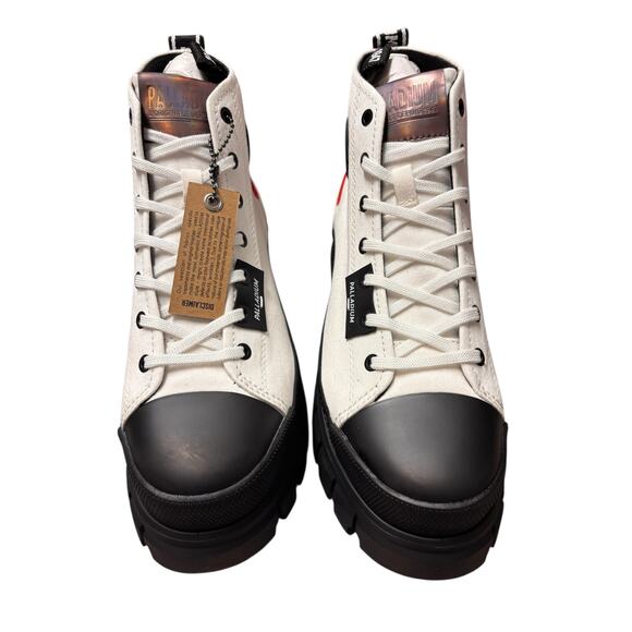 Palladium Pampa Hi Lug Canvas Boots White Black Women’s Size 8 - Picture 2 of 6